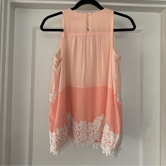 Loft Shirt Womens Extra Small XS Pink Orange Peach Tank Top Pleated Flowers - Picture 2 of 8